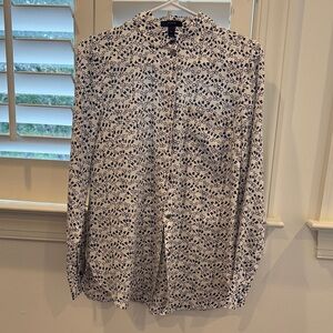 J. Crew Navy and White Key Pattern Silk Button Down Shirt Size 4